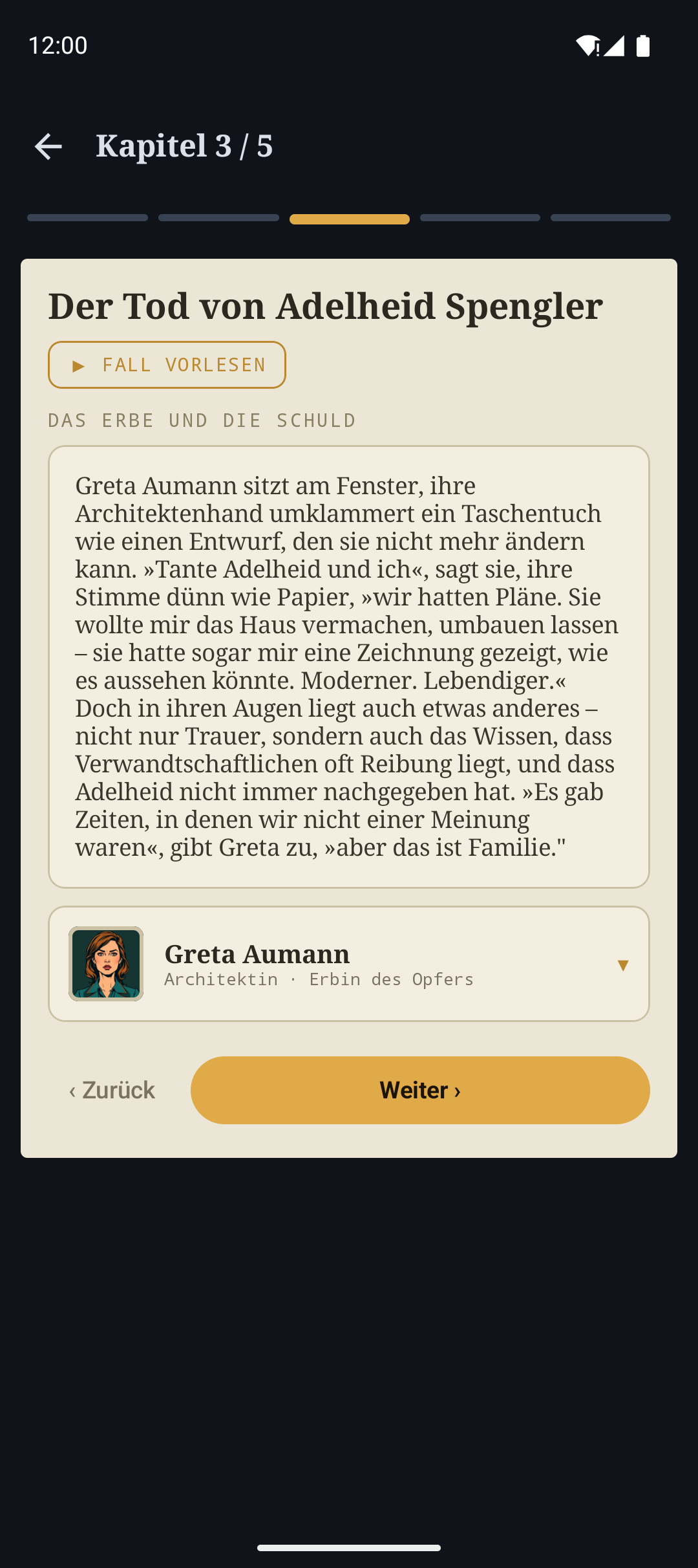 Delikta — Verdächtige tauchen Kapitel für Kapitel auf